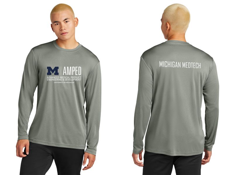Adult Long Sleeve Performance T- Navy, Concrete Grey Heather, Gold