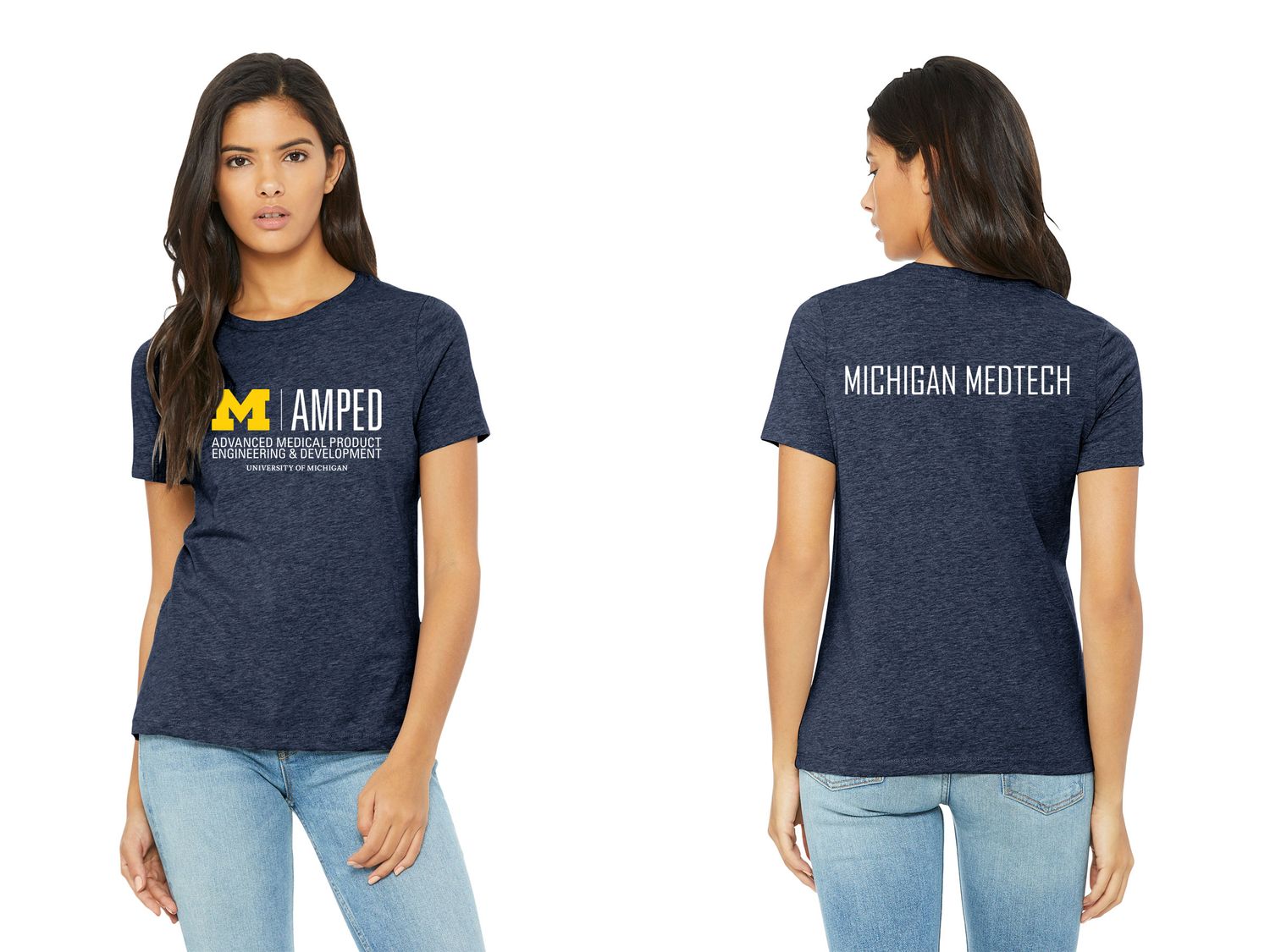 Bella & Canvas Women's Soft Cotton Blend T-Shirt- Navy, Grey Heather