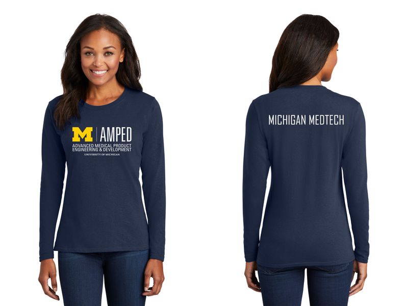 Ladies Long Sleeve Core Cotton Tee - Navy, Grey