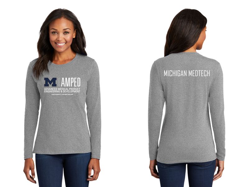 Ladies Long Sleeve Core Cotton Tee - Navy, Grey