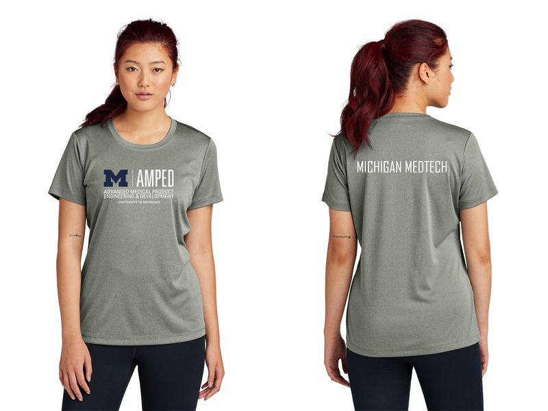 Ladies Short Sleeve Performance Tee- Navy, Concrete Heather Grey, Gold