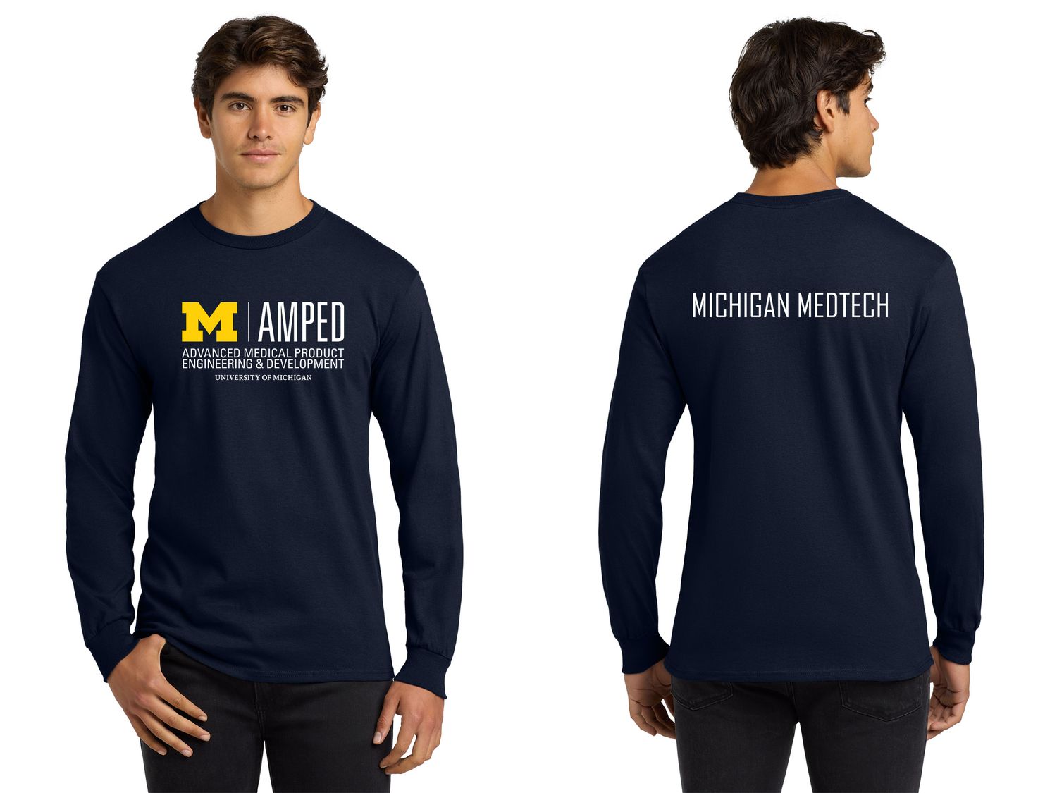 Adult Soft Cotton Long Sleeve T-Shirt-Navy, Sport Grey, Maize