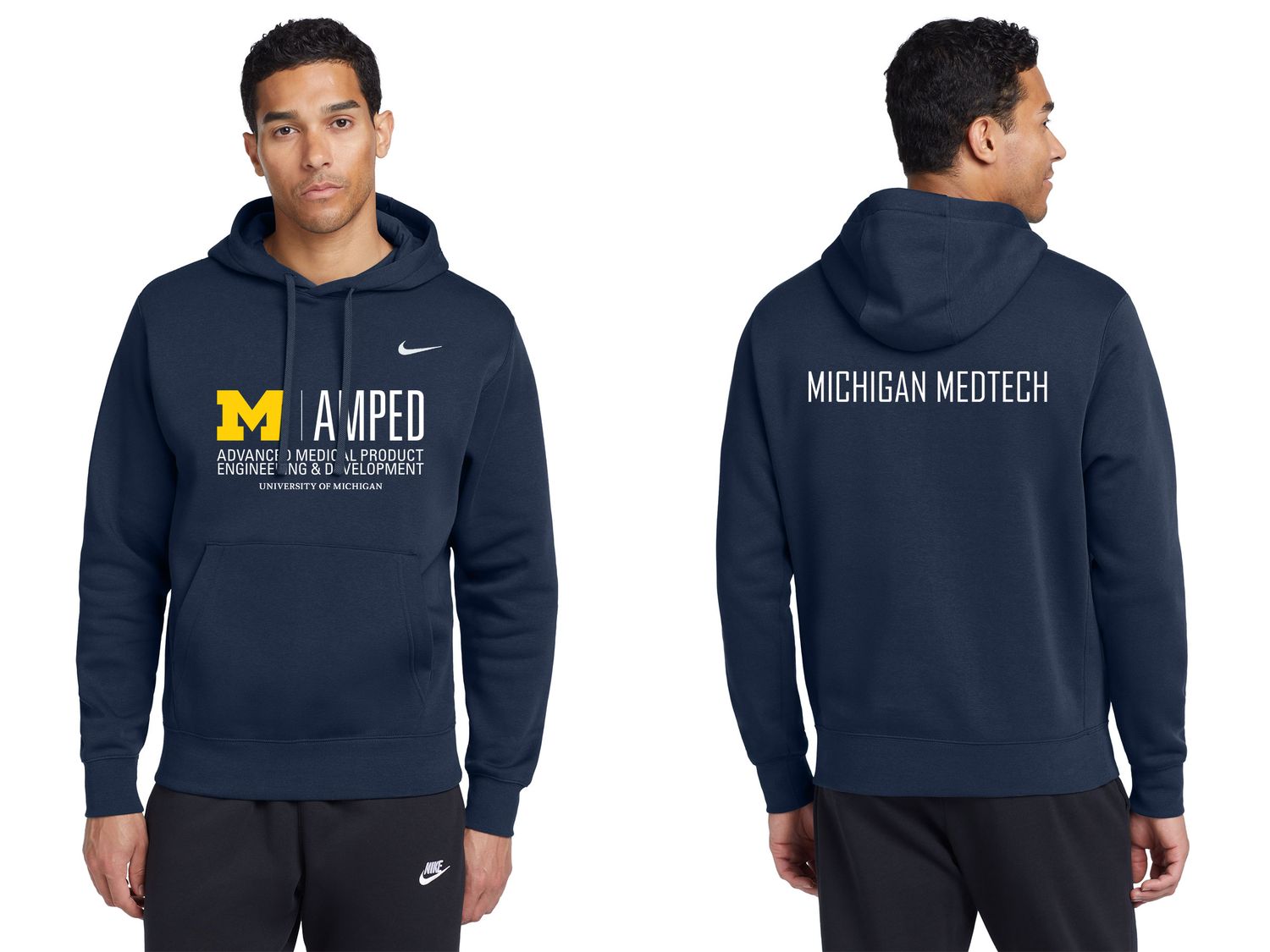 Adult Nike Club Fleece Pullover Hoodie- Navy, Dark Grey Heather