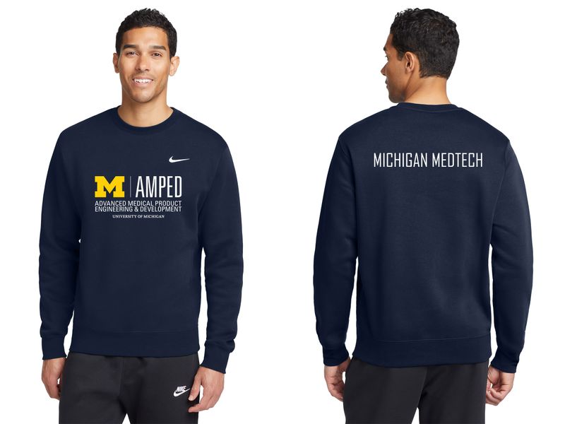 Unisex Nike Club Fleece Crew - Navy, Dark Grey Heather