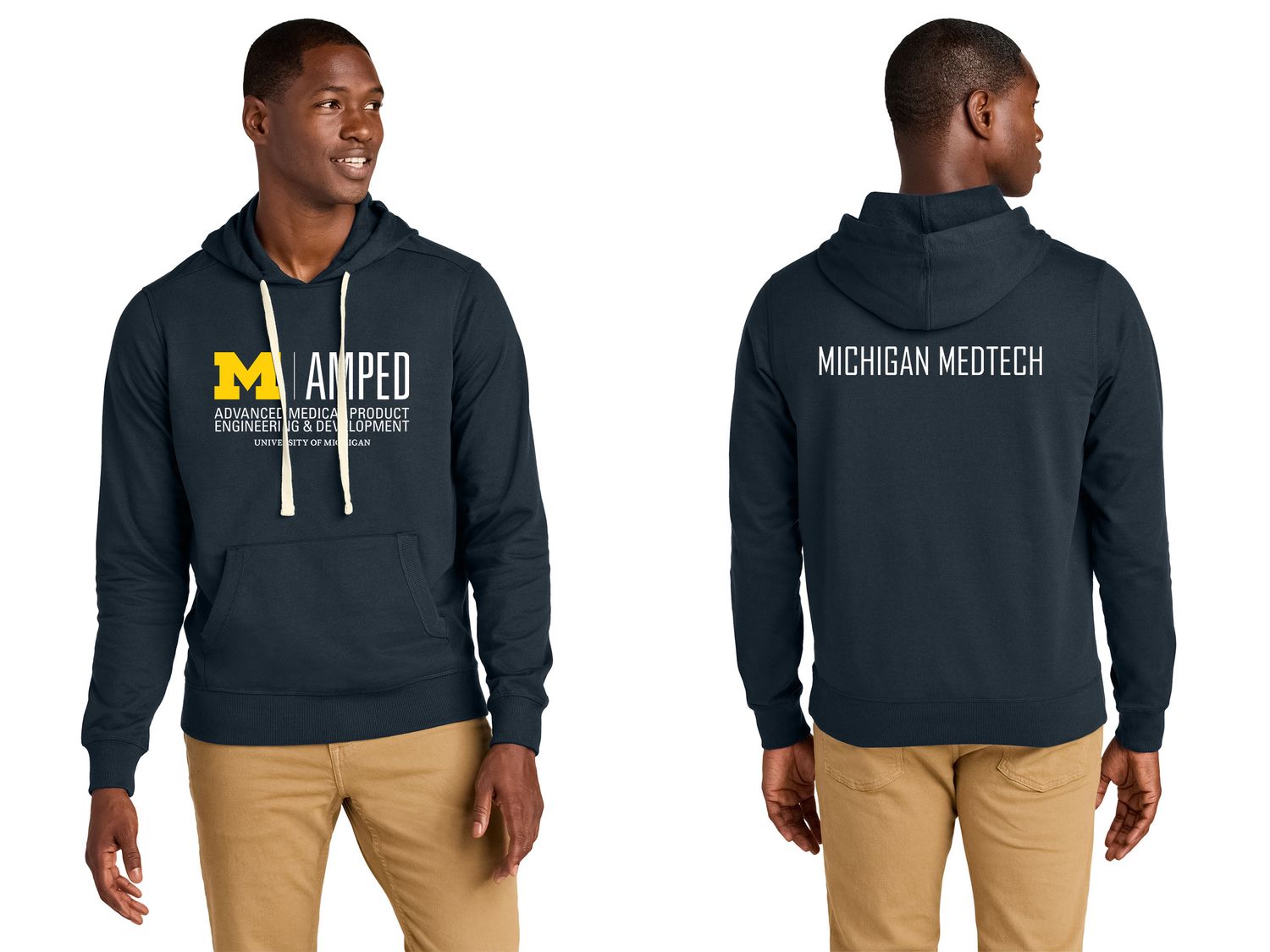 Unisex Re-Fleece Hoodie- Navy, Light Grey Heather