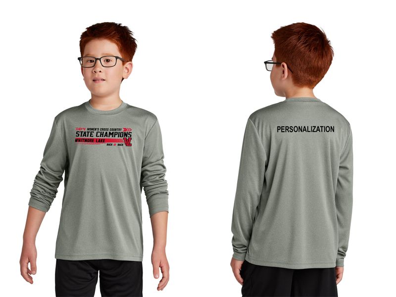 Youth Long Sleeve Performance Tee- Black, Concrete Heather Grey