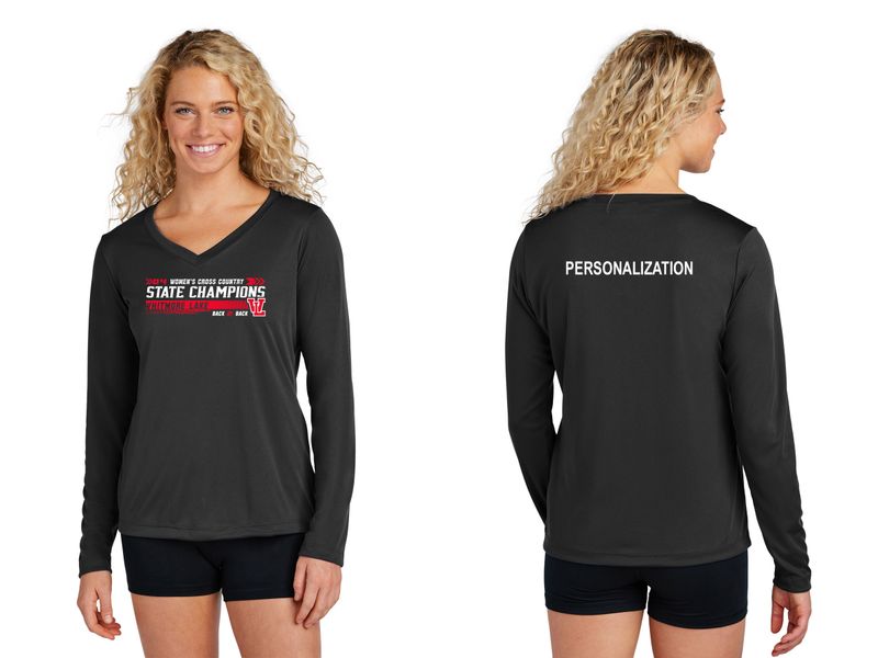 Ladies Long Sleeve Performance Tee- Black, Concrete Grey Heather