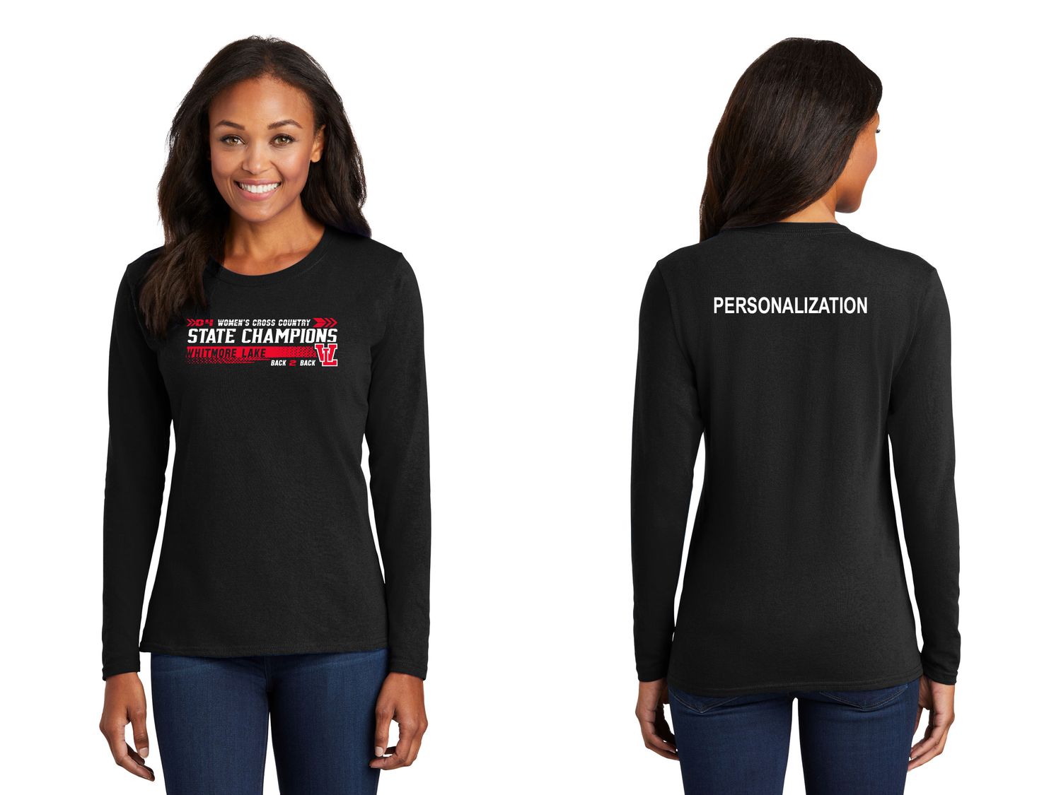 Ladies Long Sleeve Core Cotton Tee - Black, Athletic Heather Ladies Long Sleeve Core Cotton Tee - Black, Athletic Heather
