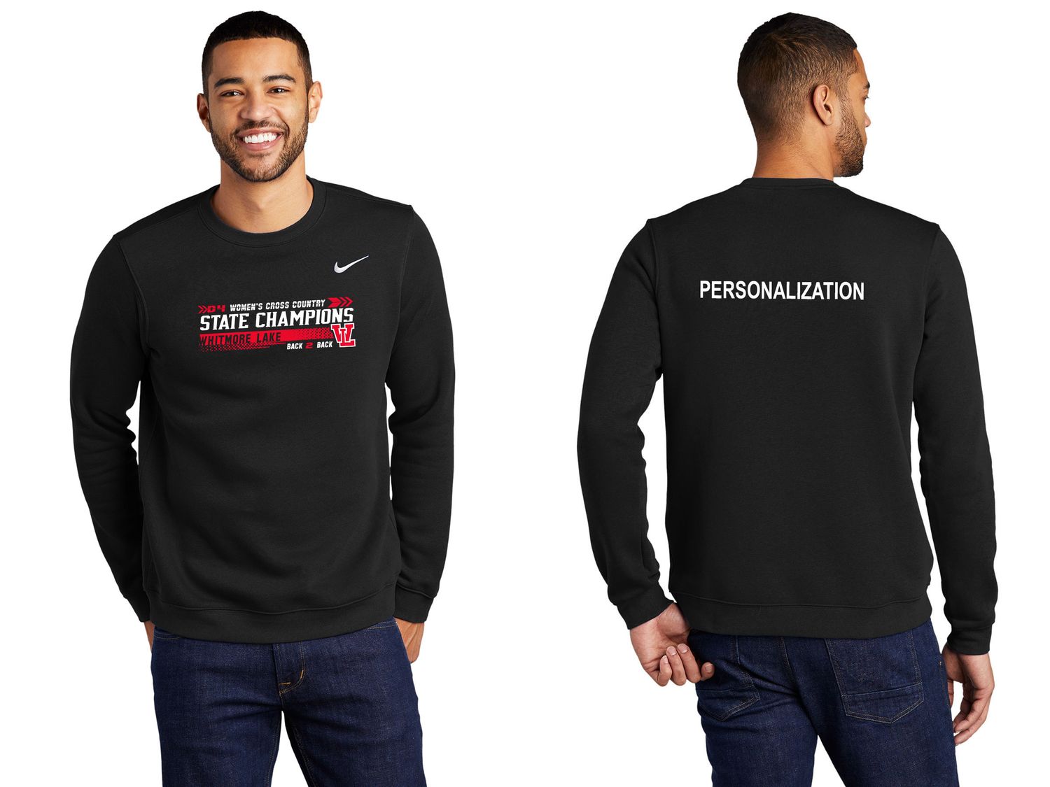 Unisex Nike Club Fleece Crew - Black, Dark Grey Heather