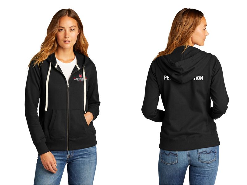 District Women's Re-Fleece Full-Zip Hoodie-Black, Light Grey