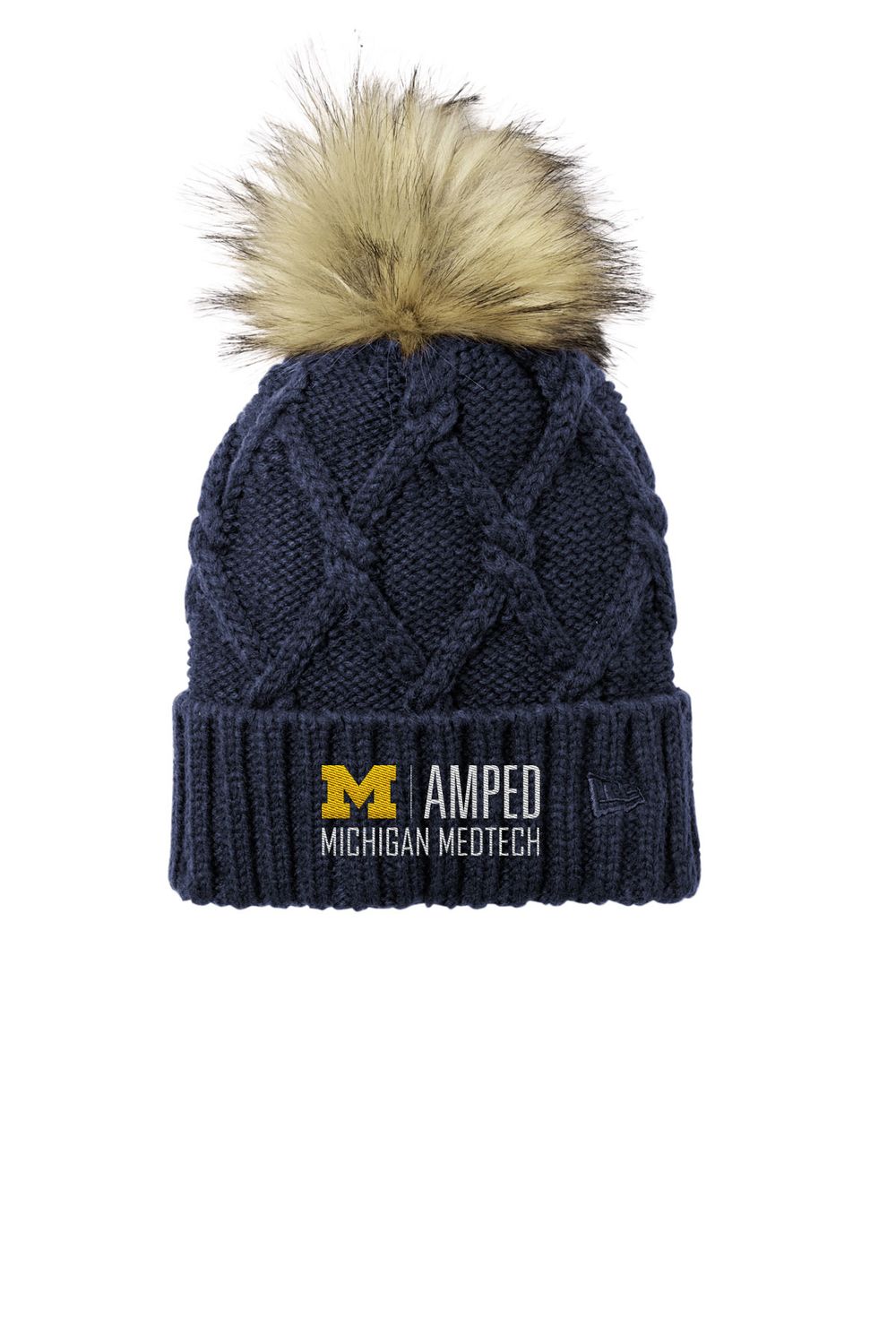 New Era Faux Fur Pom Beanie- Navy, Grey