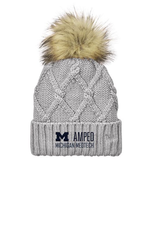 New Era Faux Fur Pom Beanie- Navy, Grey