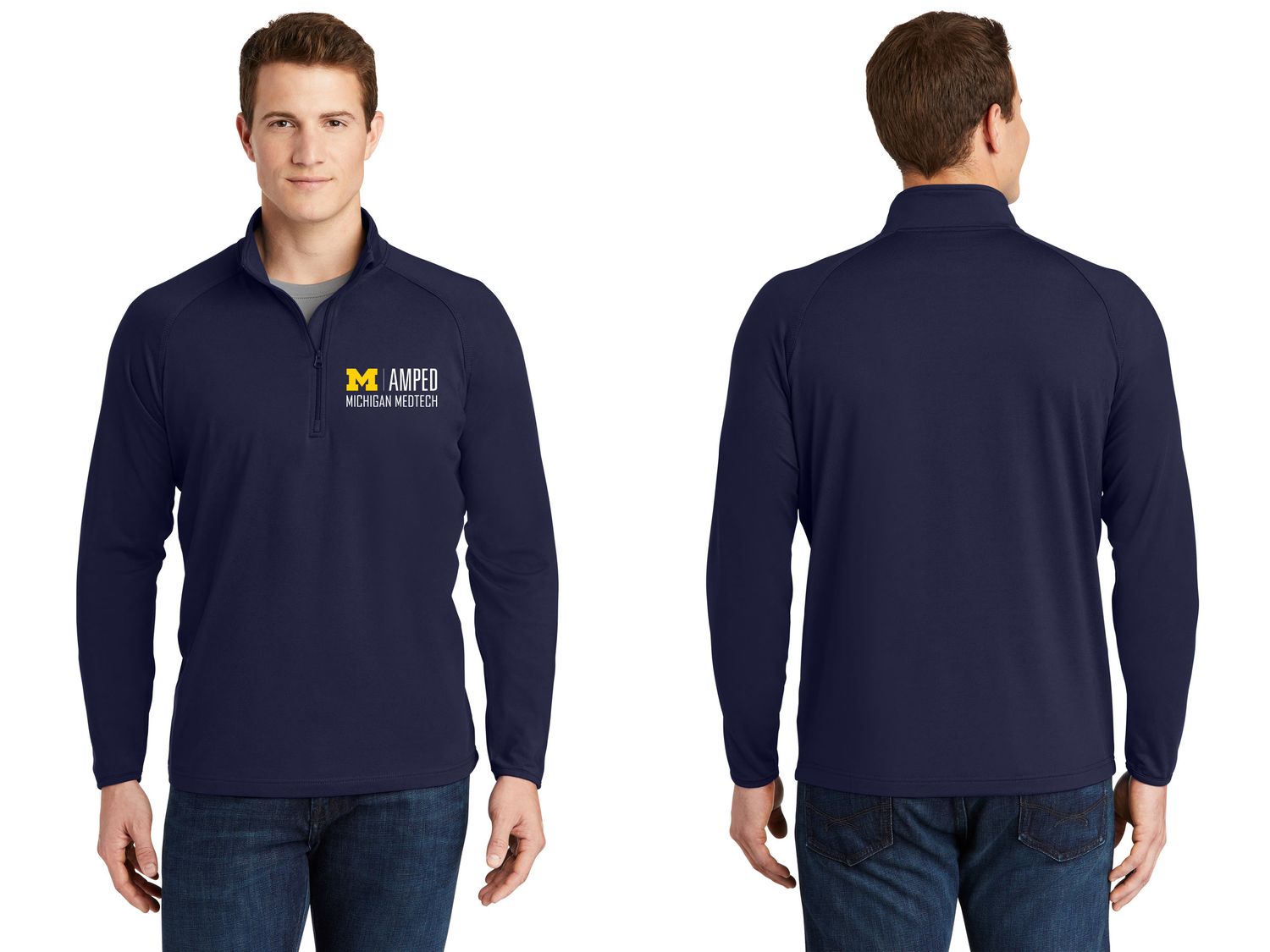 Adult Men's Stretch 1/4 Zip- Navy, Heather Grey