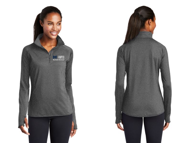 Ladies' Stretch 1/4 Zip- Navy, Heather Grey