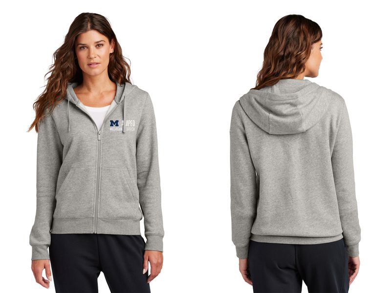 Nike Ladies Club Fleece Sleeve Swoosh Full-Zip Hoodie- Navy, Grey