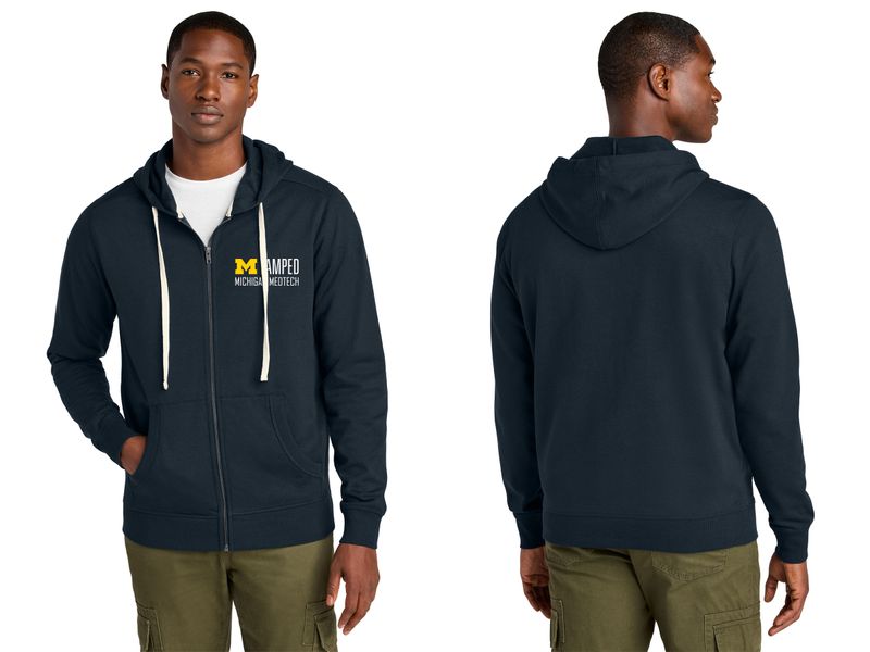 Unisex District Re-Fleece Full-Zip Hoodie- Navy, Light Grey Heather