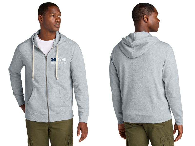 Unisex District Re-Fleece Full-Zip Hoodie- Navy, Light Grey Heather