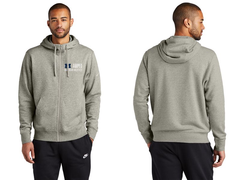 Nike Club Fleece Full Zip Hoodie- Grey Heather, Navy