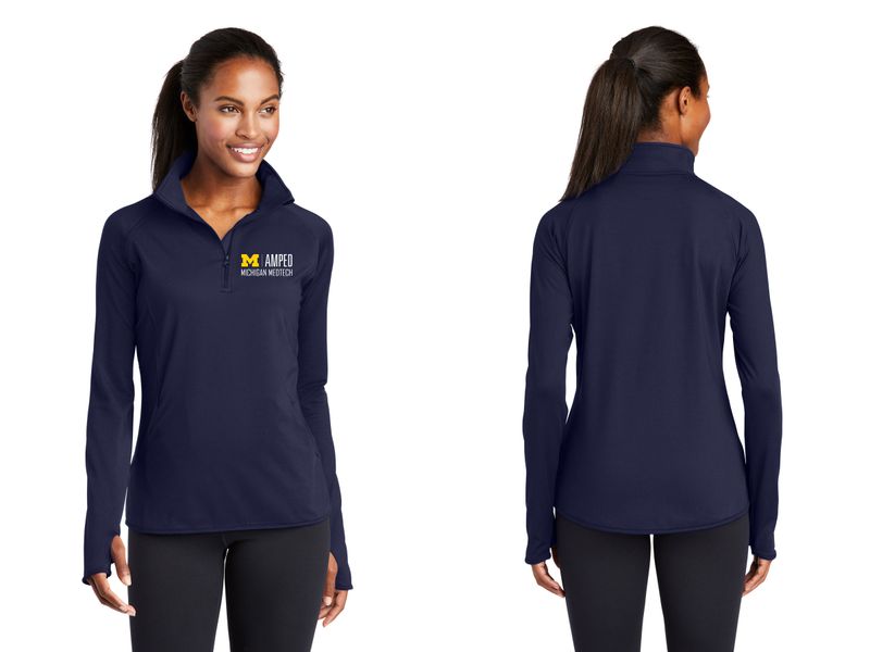 Ladies' Stretch 1/4 Zip- Navy, Heather Grey