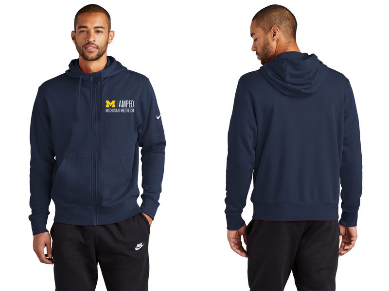 Nike Club Fleece Full Zip Hoodie- Grey Heather, Navy