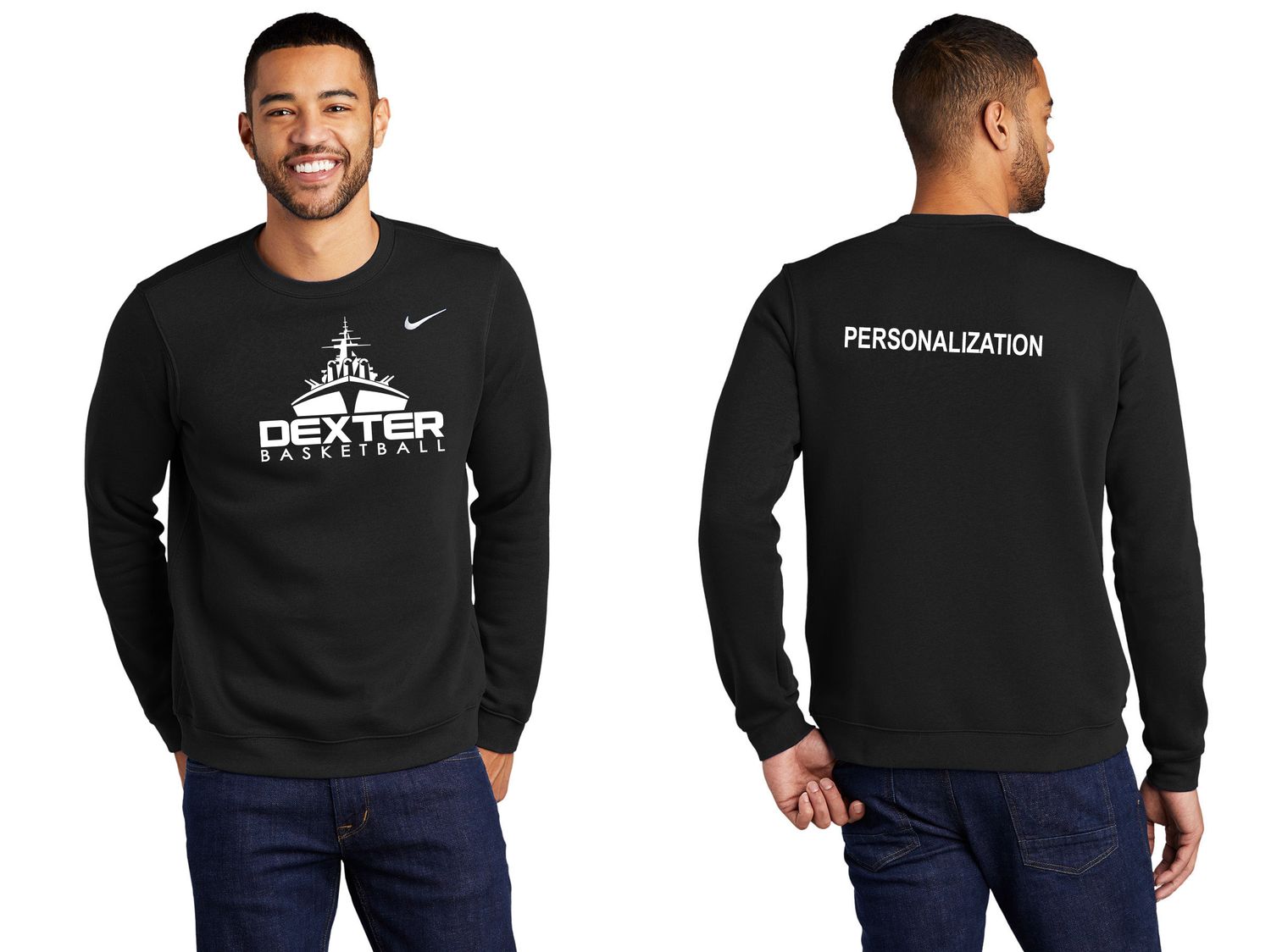 Unisex Nike Club Fleece Crew - Black, Dark Grey Heather