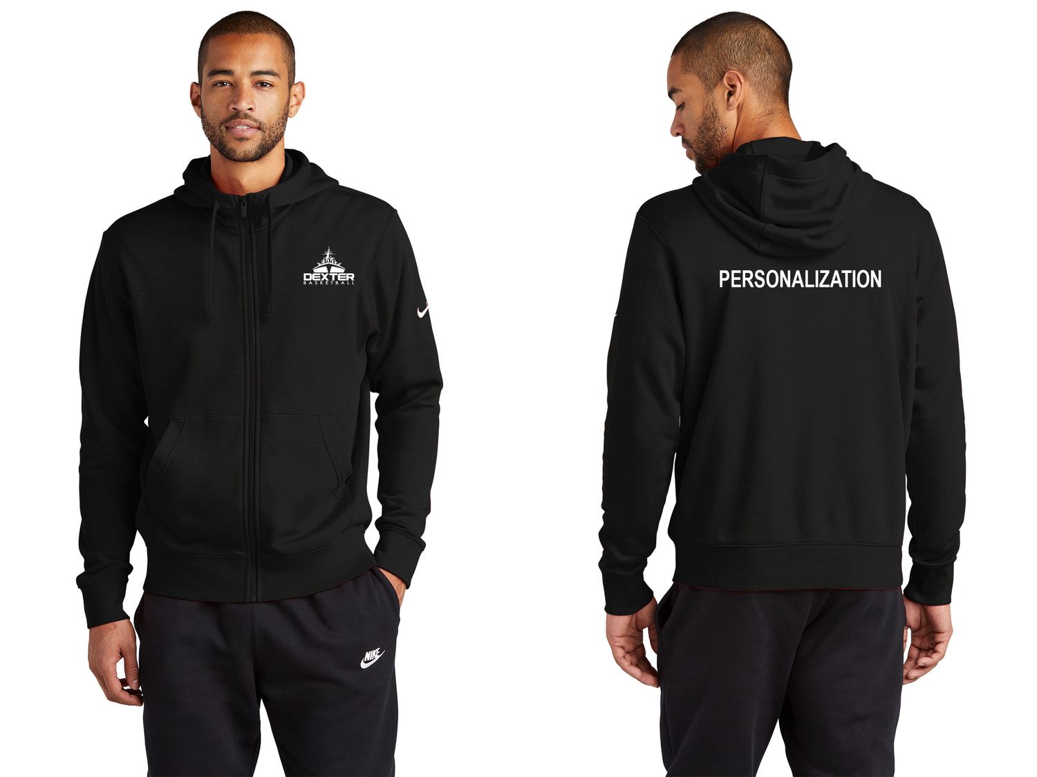 Nike Club Fleece Full Zip Hoodie- Grey Heather, Black