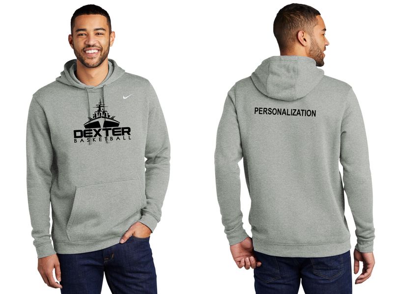 Adult Nike Club Fleece Pullover Hoodie- Dark Heather Grey, Black