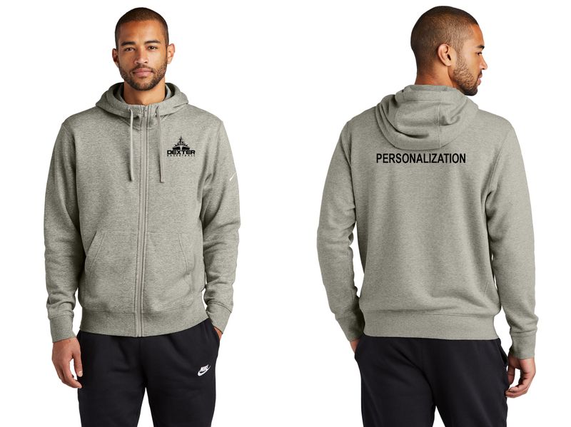Nike Club Fleece Full Zip Hoodie- Grey Heather, Black