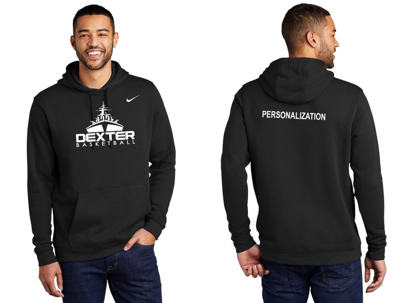 Adult Nike Club Fleece Pullover Hoodie- Dark Heather Grey, Black