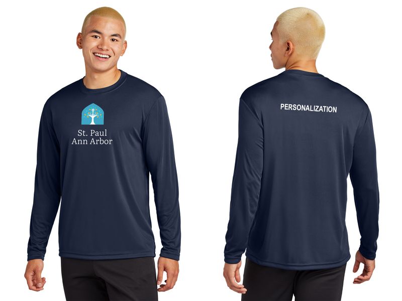Adult Unisex Performance Long Sleeve Tee: Navy, Silver, White