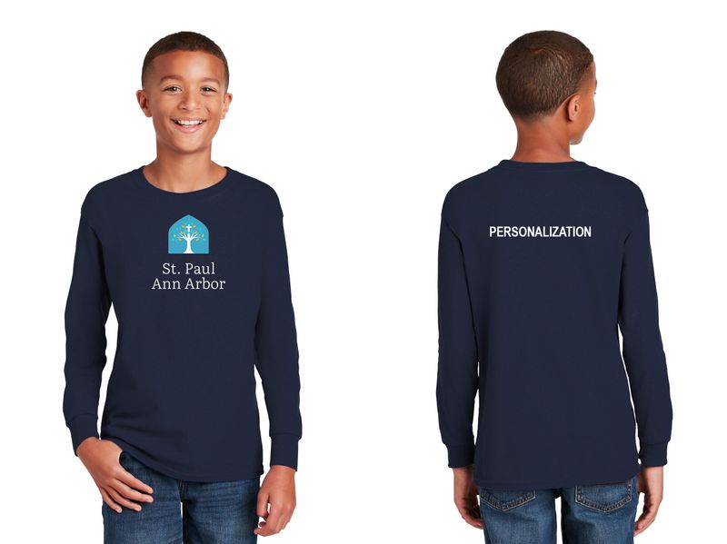 Youth Unisex Cotton Long Sleeve Tee-Navy, Grey, White