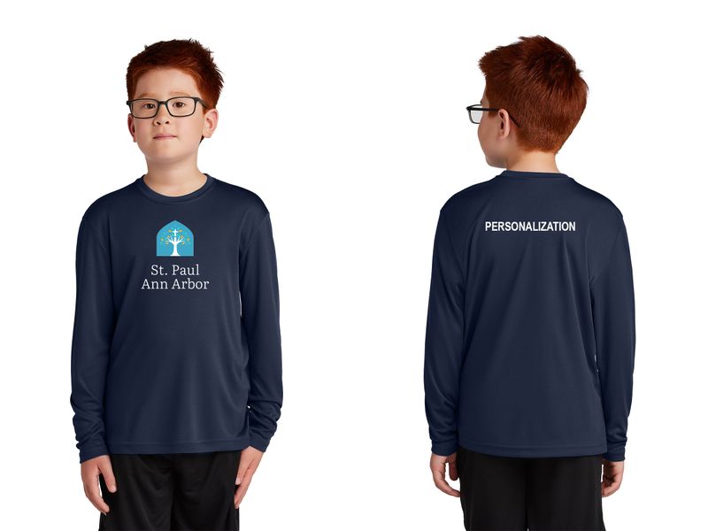 Youth Unisex Performance Long Sleeve Tee: Navy, Silver, White