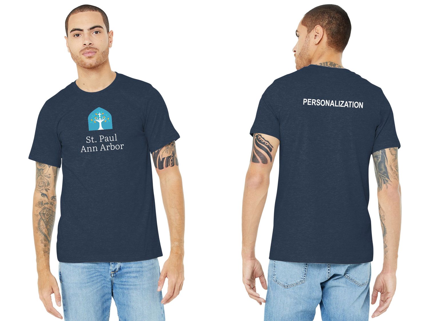 Adult Bella & Canvas Short Sleeve Tee- Heather Navy, Heather Grey