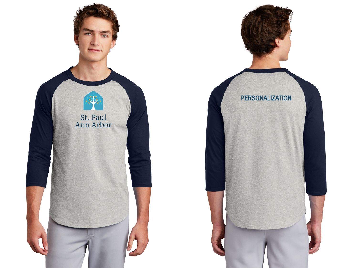 Adult Unisex Cotton Baseball Tee- Navy & Grey