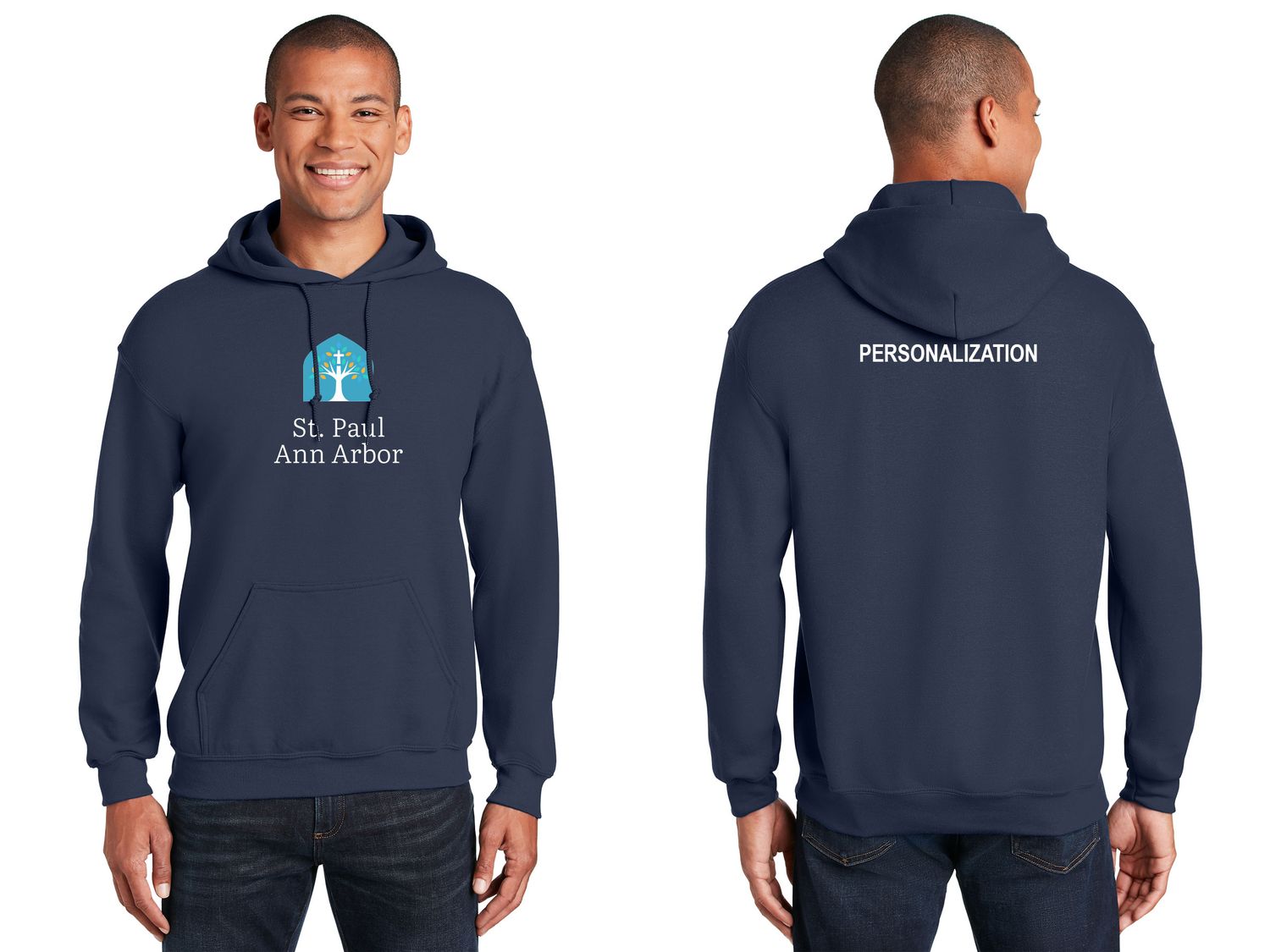Adult Unisex Cotton Hooded Sweatshirt:  Navy, Grey, White