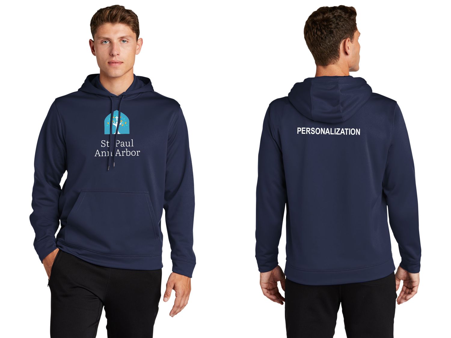 Adult Unisex Performance Fleece Pullover Hooded Sweatshirt -Navy, Grey, White