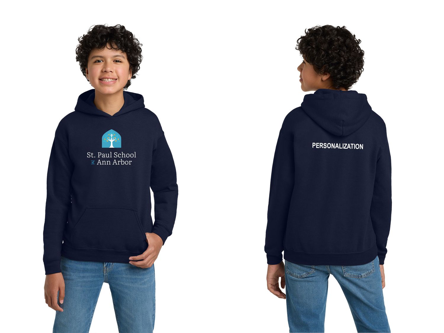 Youth Unisex Cotton Hooded Sweatshirt: Grey, Navy, White