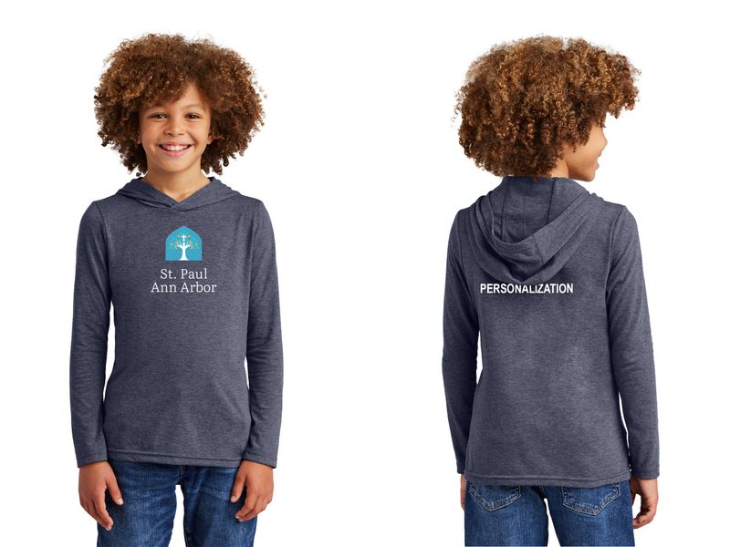 Youth Lightweight Long Sleeve Hoodie - Grey, Navy