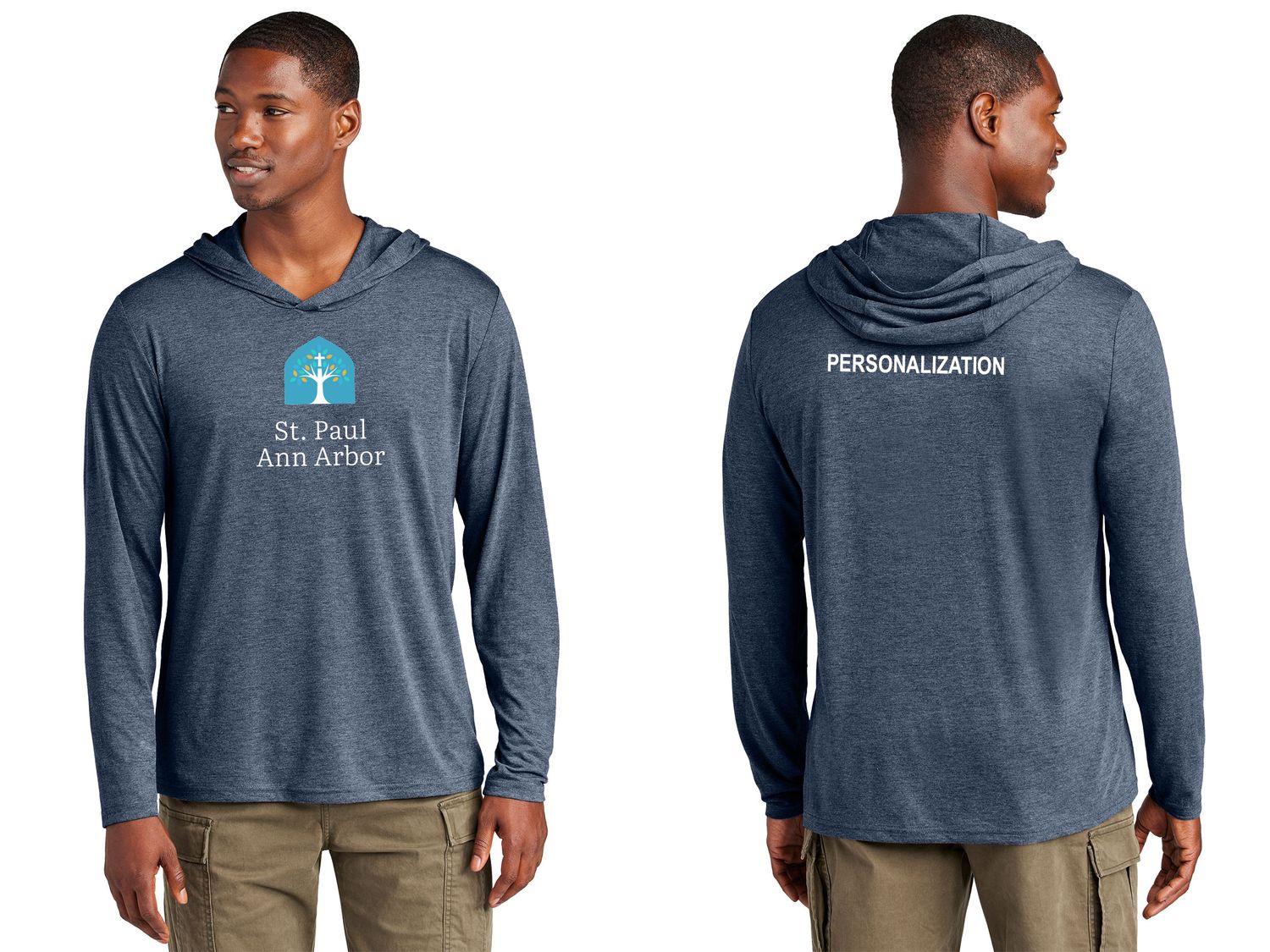 Adult Lightweight Long Sleeve Hoodie - Grey, Navy
