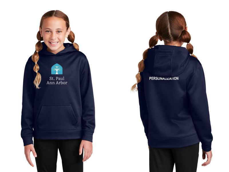 Youth Performance Fleece Hooded Sweatshirt- Navy, Grey