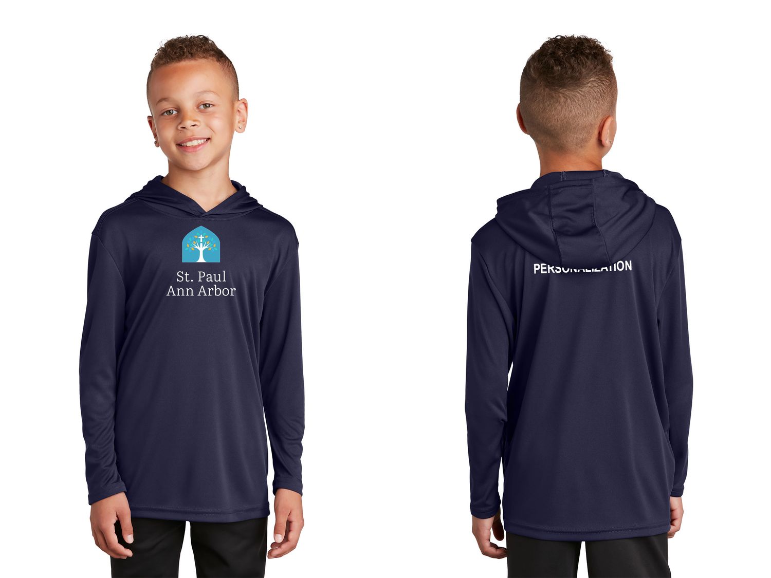 Youth Performance Hooded Pullover-Navy, Dark Grey