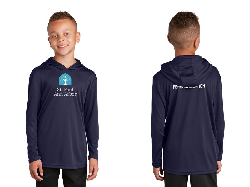 Youth Performance Hooded Pullover-Navy, Dark Grey