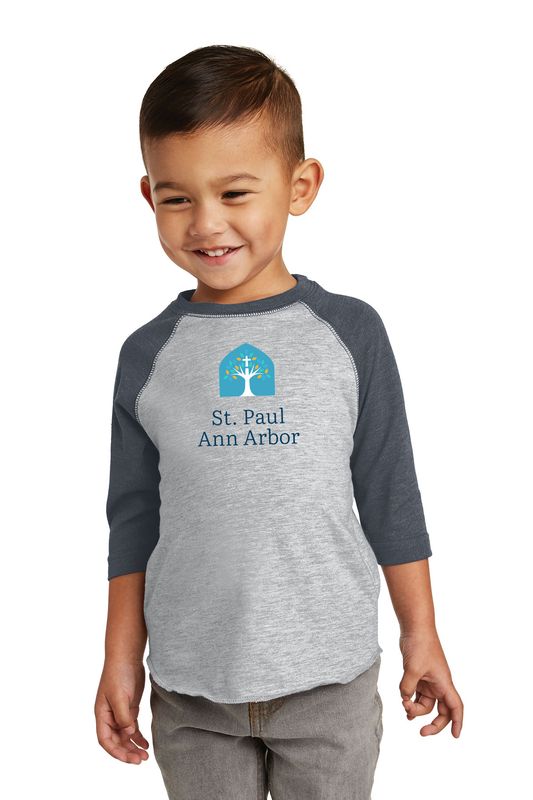 Toddler Baseball Tee- Navy & Heather Grey