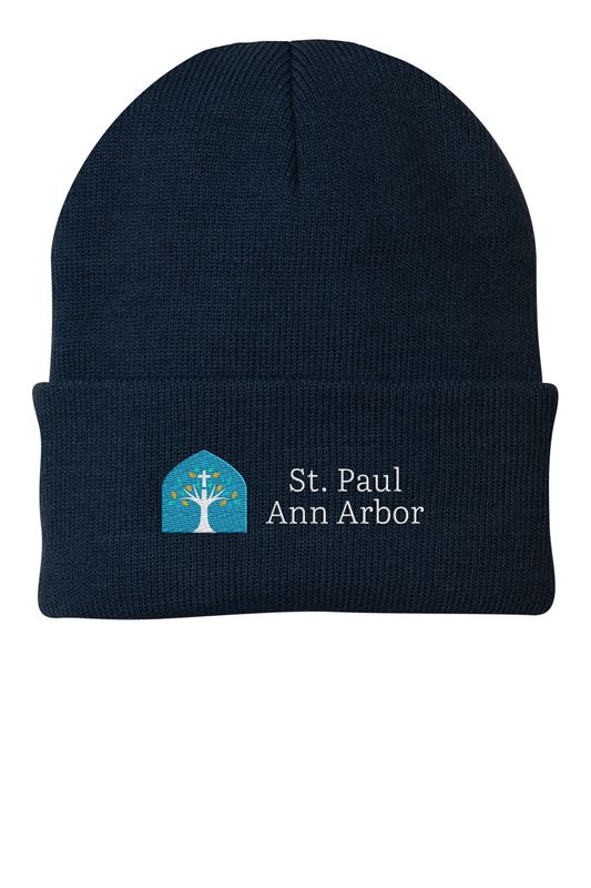 Knit Hat - Navy, Grey, White