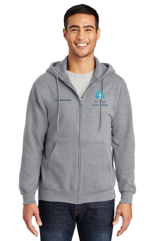 Fleece Full-Zip Hooded Sweatshirt - Navy,  Heather Grey