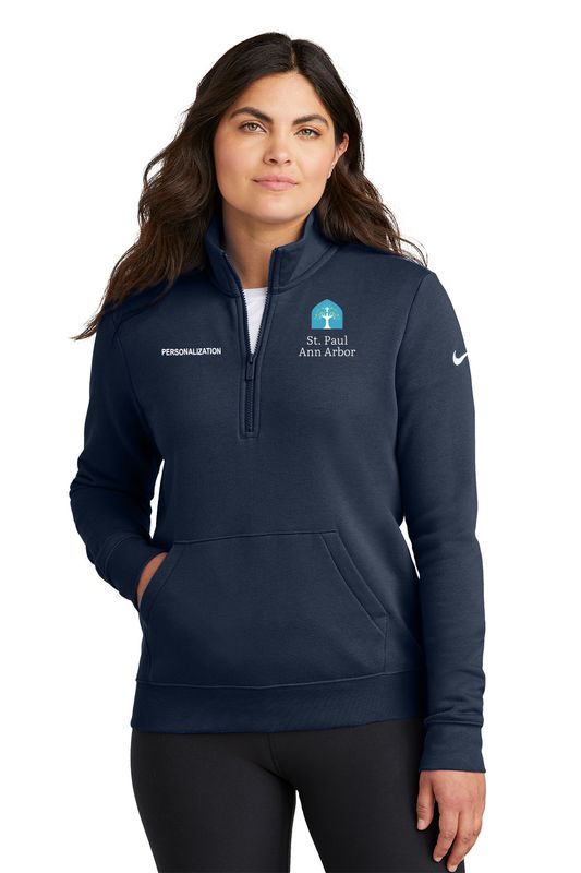 Nike Ladies Club Fleece Sleeve Swoosh 1/2-Zip- Dark Grey Heather, Navy, White