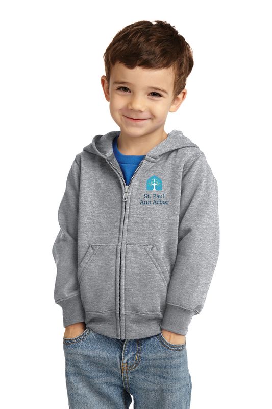 Toddler Fleece Full-Zip Hooded Sweatshirt- Navy, Grey