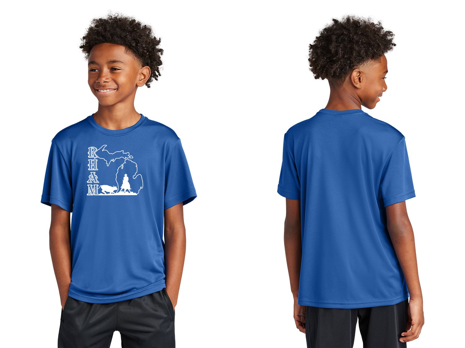 Youth Short Sleeve Performance T-shirt- Royal, Concrete Grey