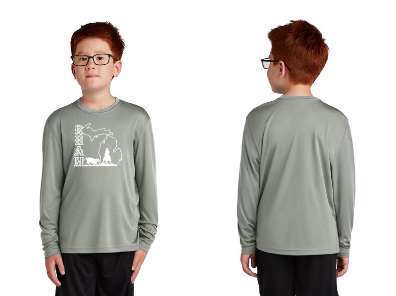 Youth Long Sleeve Performance Tee- Grey Concrete, Royal