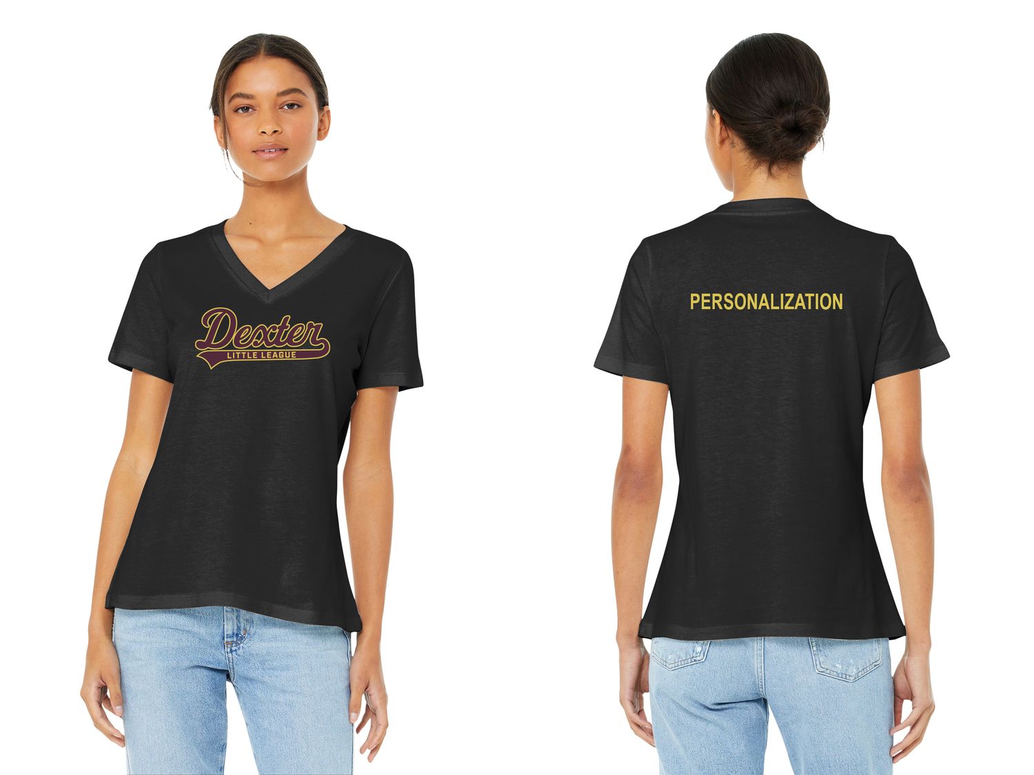 Women&#39;s Soft Cotton V-Neck Short Sleeve Tee - Black, Maroon